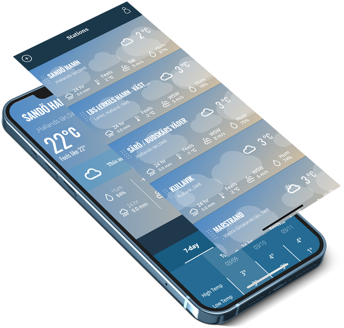 Ladda ner WeatherLinks App till mobilen för att följa vädret i Sandö Hamn.